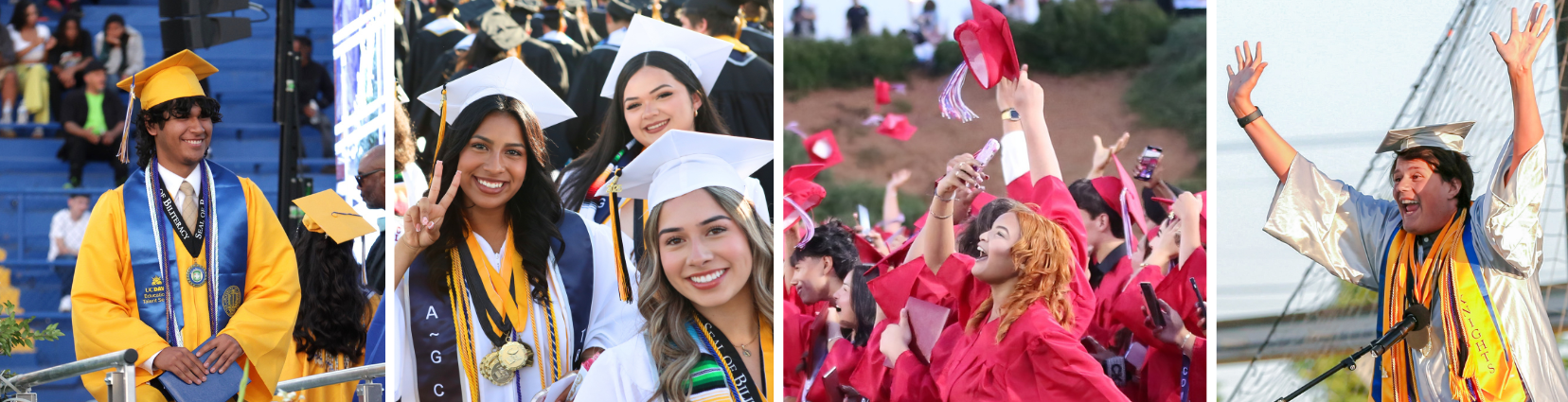 high school graduates in cap and gown celebrating graduation