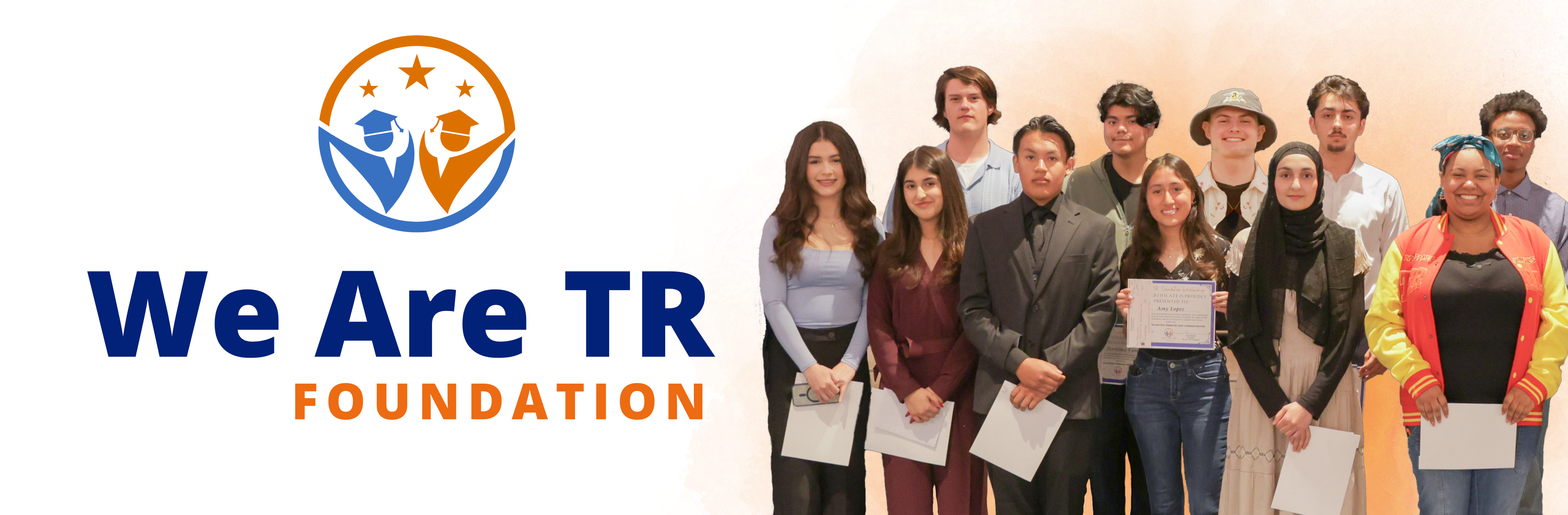 students standing with scholarship certificates