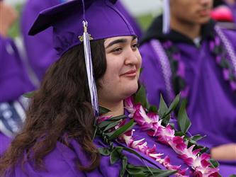 high school graduate with lei.