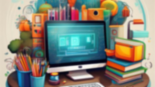 hoto of a computer with educational materials representing educational technology department