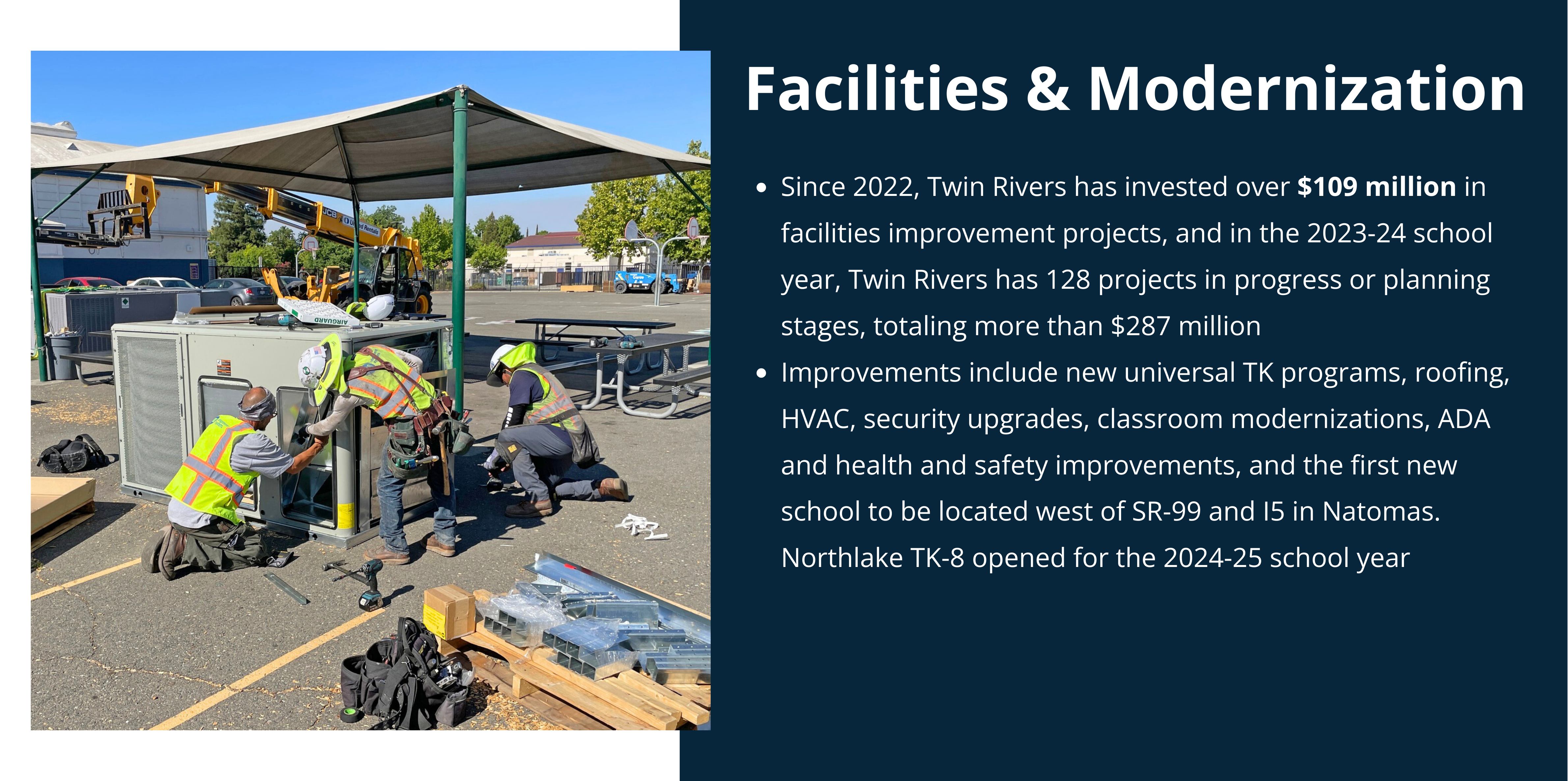 facilities and modernizations workers working on hvac system at school