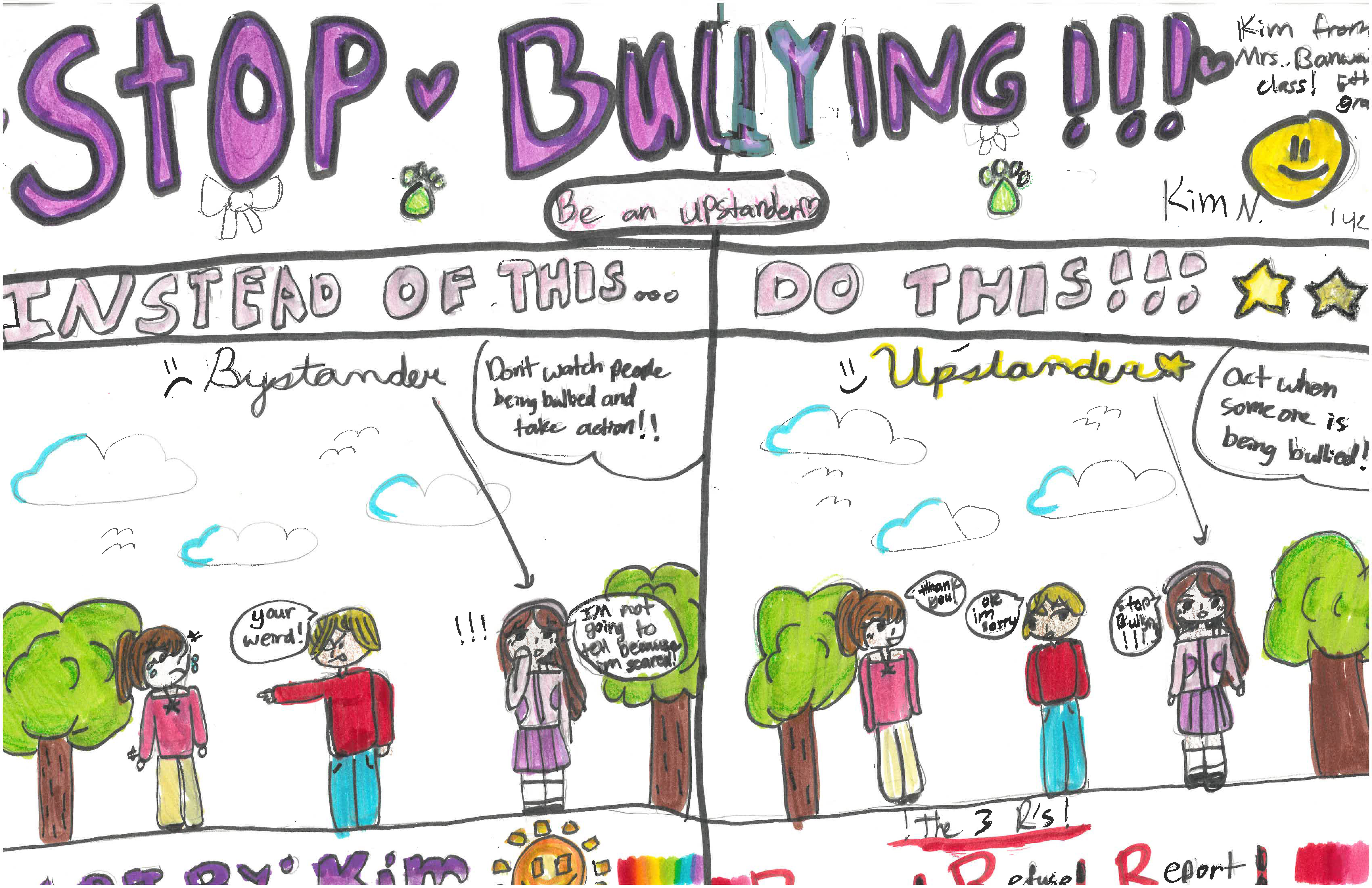 drawing of boys and girls talking about how to stopy bullying