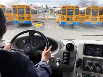 Bus drivers view of the bus yard parking