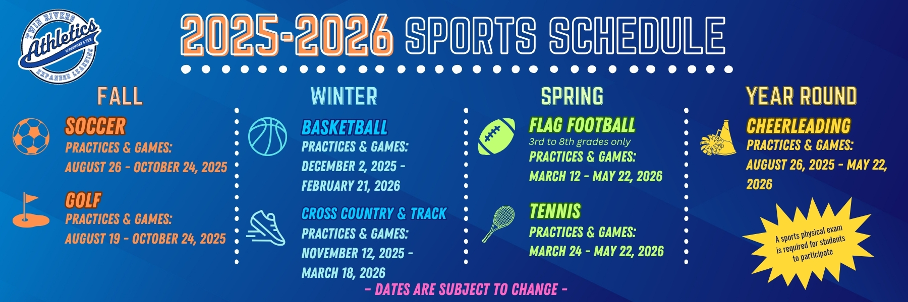 2025-26 Elementary Athletics Events (revised 8.26.25) - Click to view full document