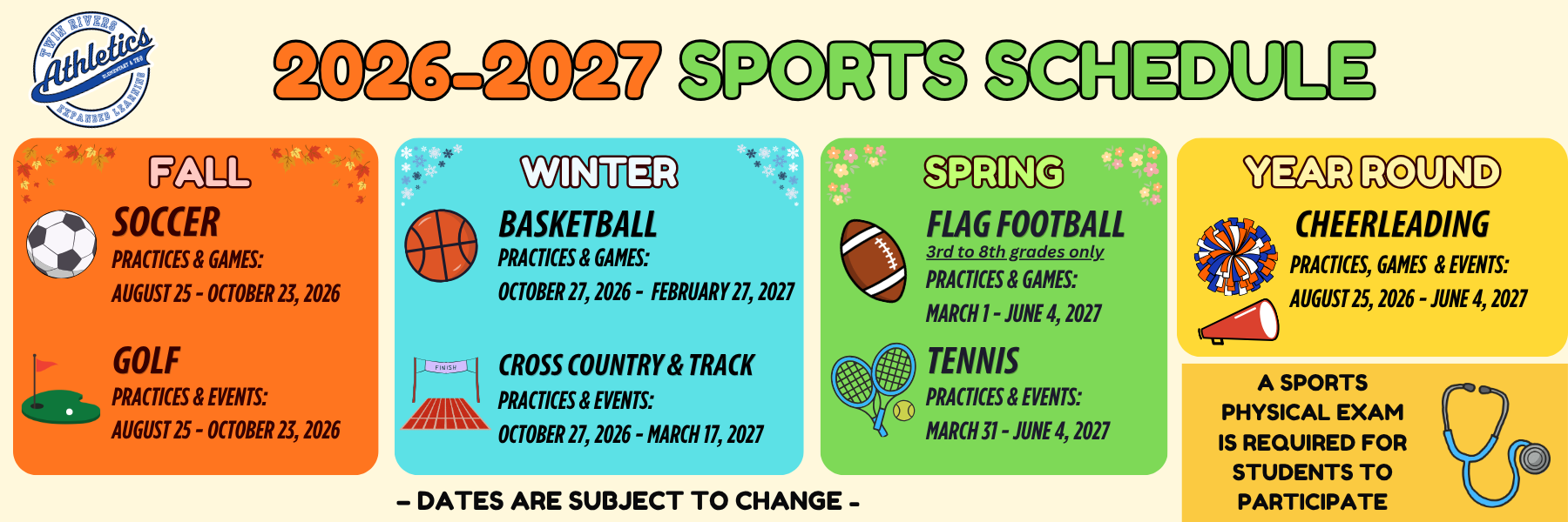 2026 - 2027 Spring Sports Schedule