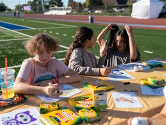 Students participating in the table activity