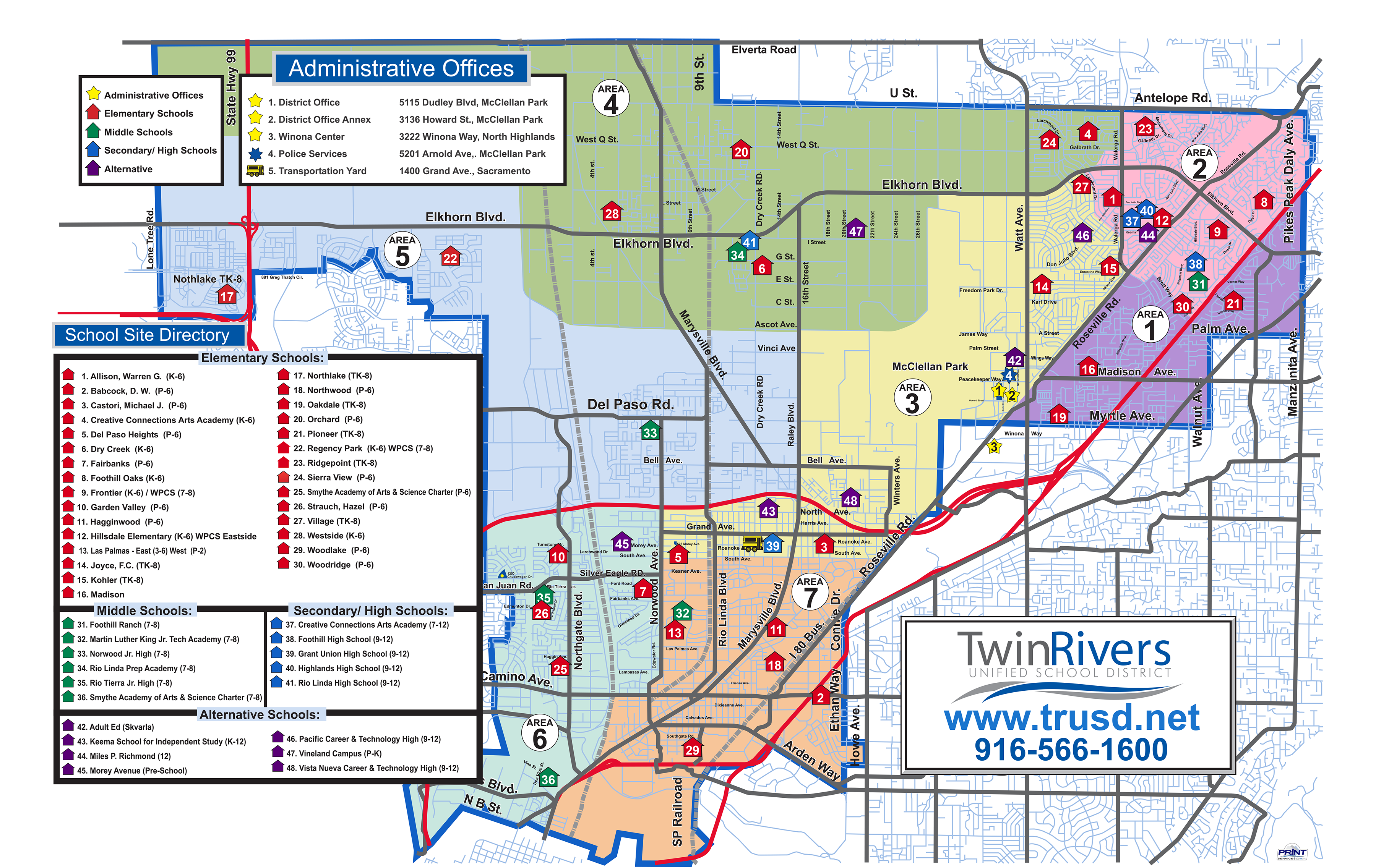 Map of Twin Rivers Unified School District boundaries.